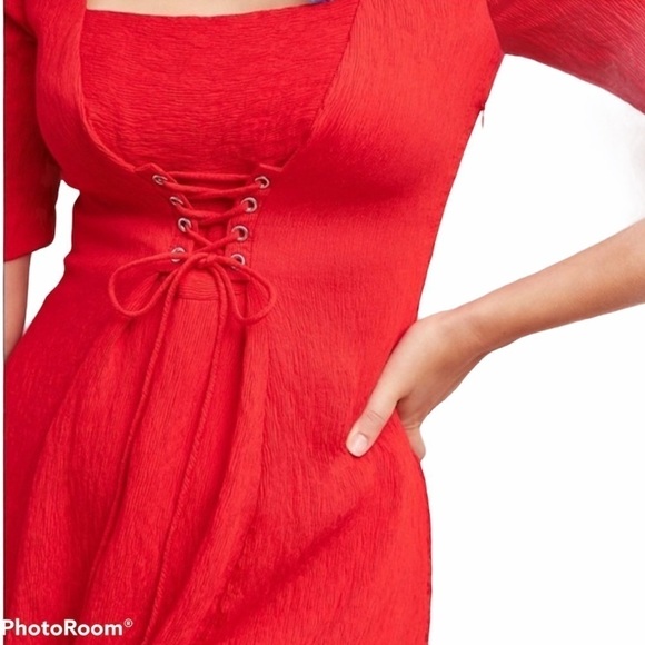 Anthropologie Maeve Red Corset Front Ribbed Textured A-Line Dress - Picture 4 of 15